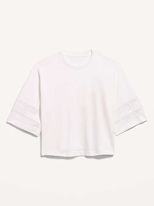 Image number 5 showing, Vintage Crew-Neck Cropped Lace-Trim T-Shirt