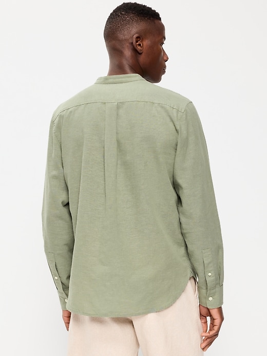 Image number 2 showing, Classic Fit Banded Collar Linen-Blend Shirt