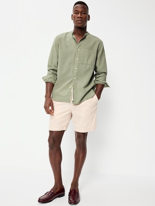 Image number 3 showing, Classic Fit Banded Collar Linen-Blend Shirt