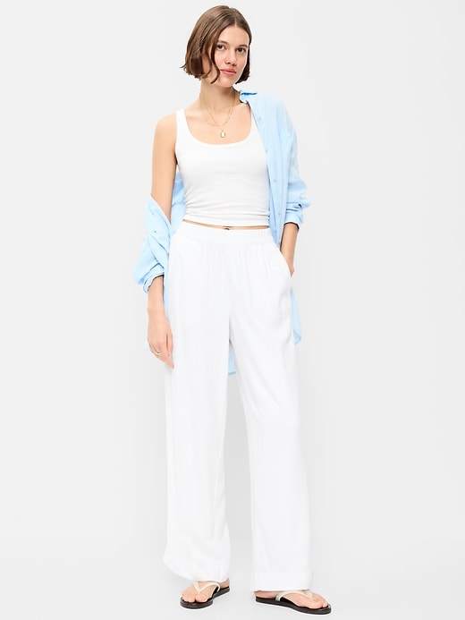 Image number 1 showing, High-Waisted Linen-Blend Wide-Leg Pants