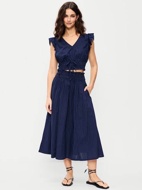 Smocked-Waist Midi Skirt