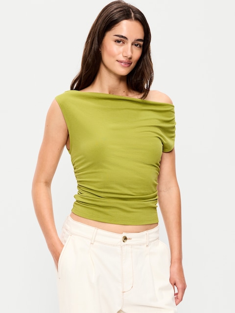 Slit-Neck Ruched Top