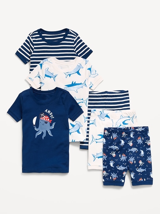 L'image numéro 1 présente Pyjama 6 pièces ajusté en tricot côtelé à motif pour tout-petit et bébé