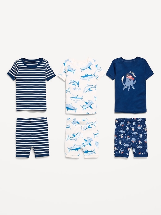 L'image numéro 2 présente Pyjama 6 pièces ajusté en tricot côtelé à motif pour tout-petit et bébé