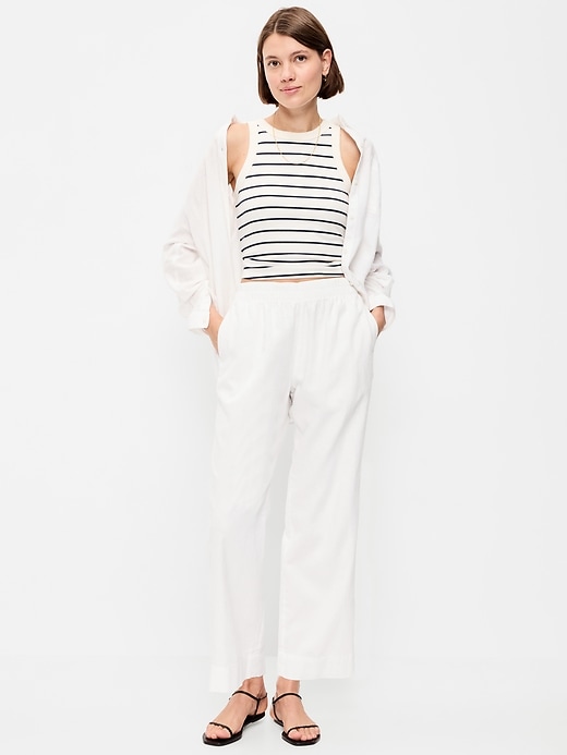 Image number 1 showing, High-Waisted Linen-Blend Straight Ankle Pants