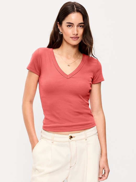 Image number 1 showing, Snug V-Neck Crop T-Shirt