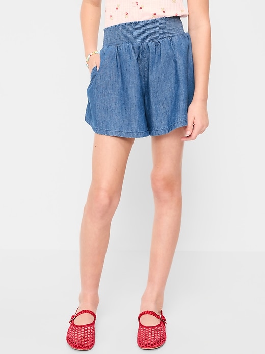 Image number 1 showing, Smocked-Waist Chambray Shorts for Girls