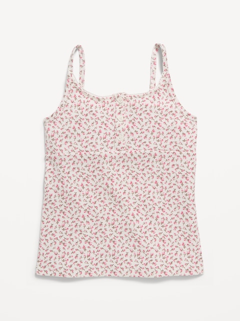 Fitted Printed Henley Tank Top for Girls