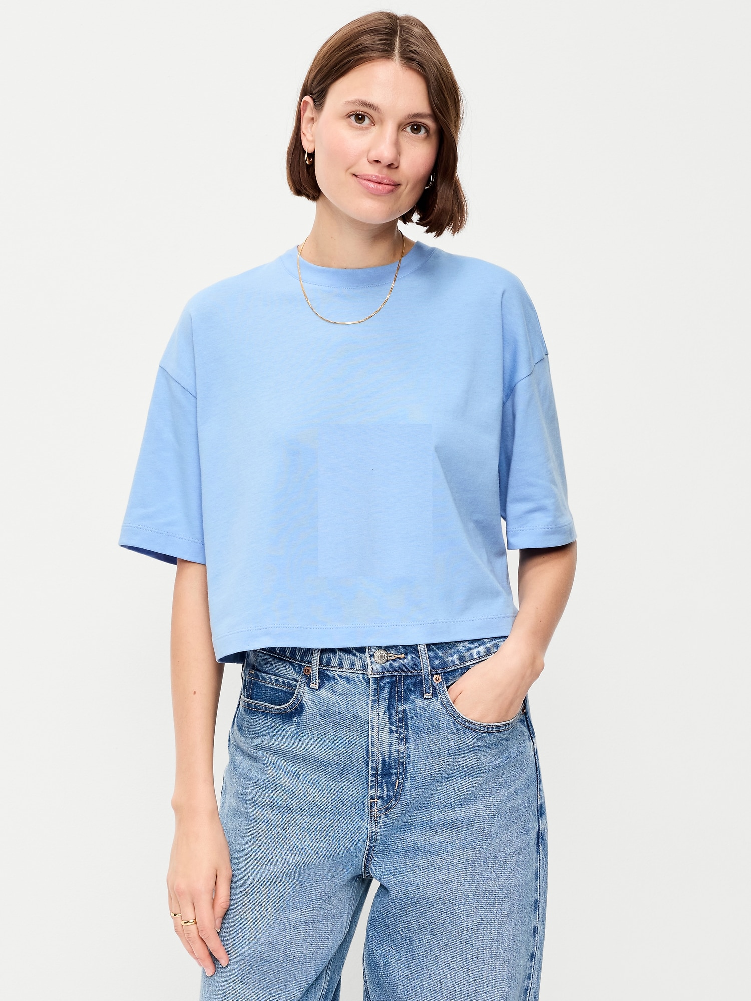 Vintage Crew-Neck Oversized Crop T-Shirt