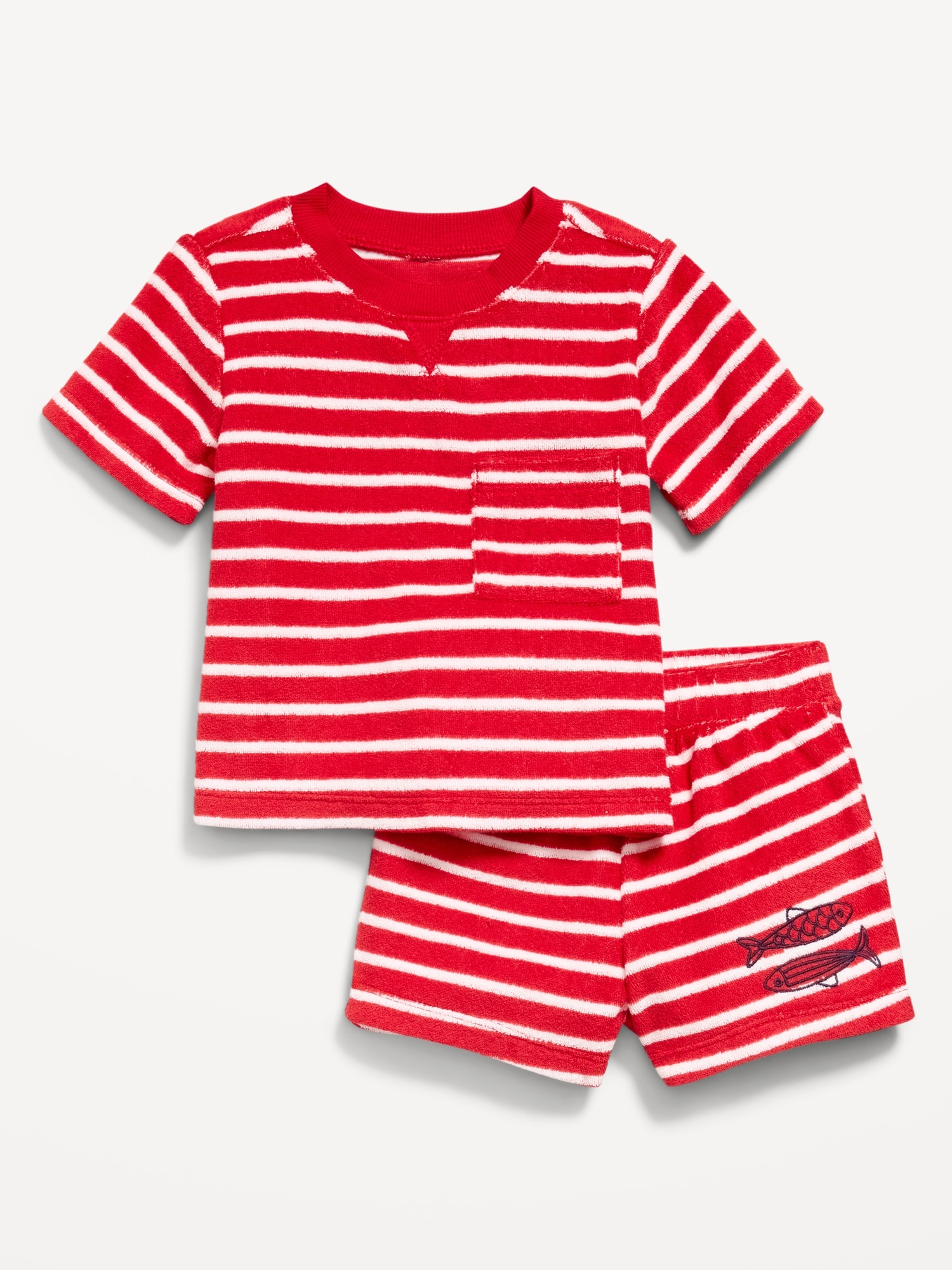 Short-Sleeve Terry Pocket Top and Shorts Set for Baby