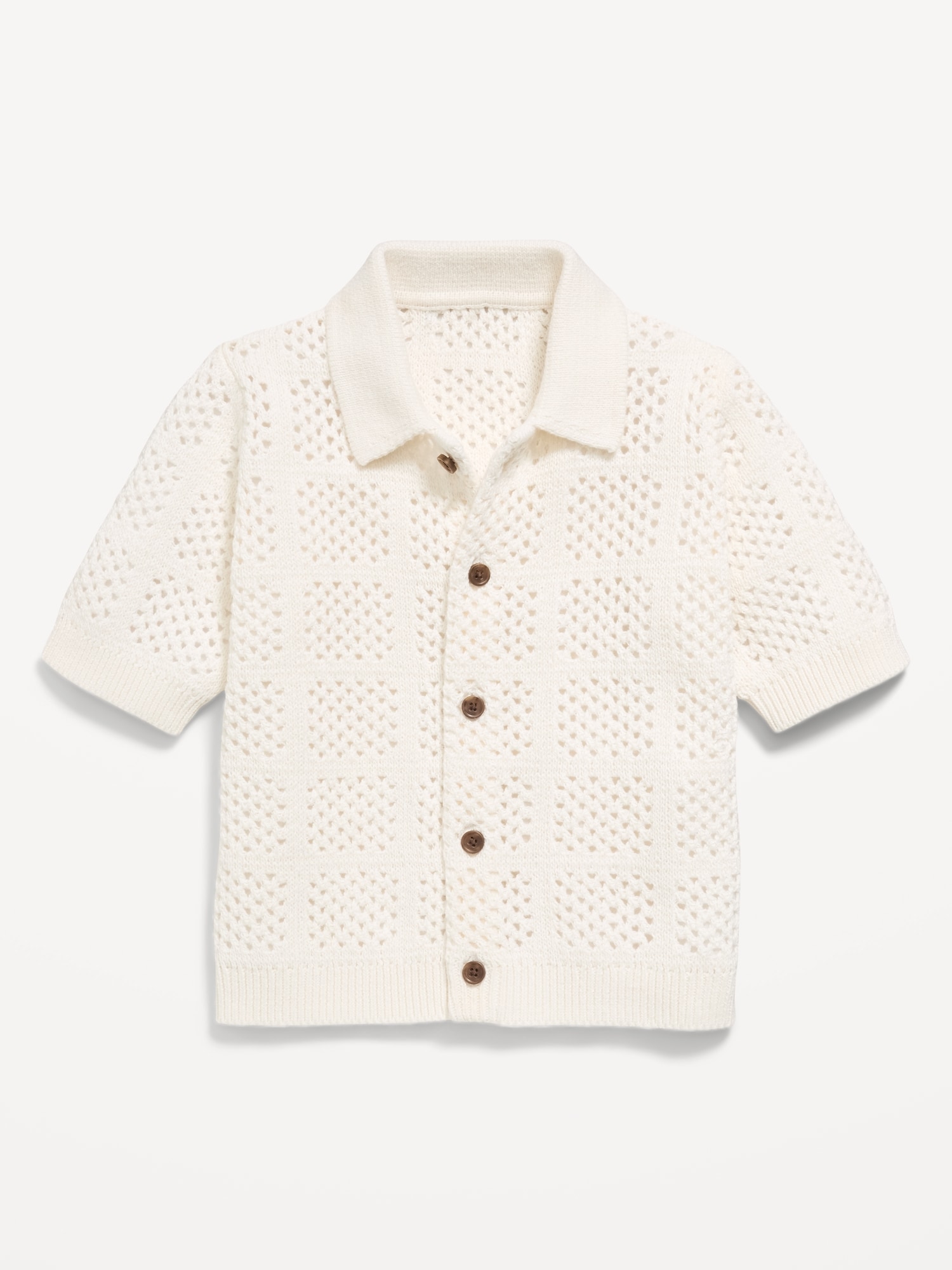 Oversized Short-Sleeve Crochet-Knit Shirt for Toddler Boys