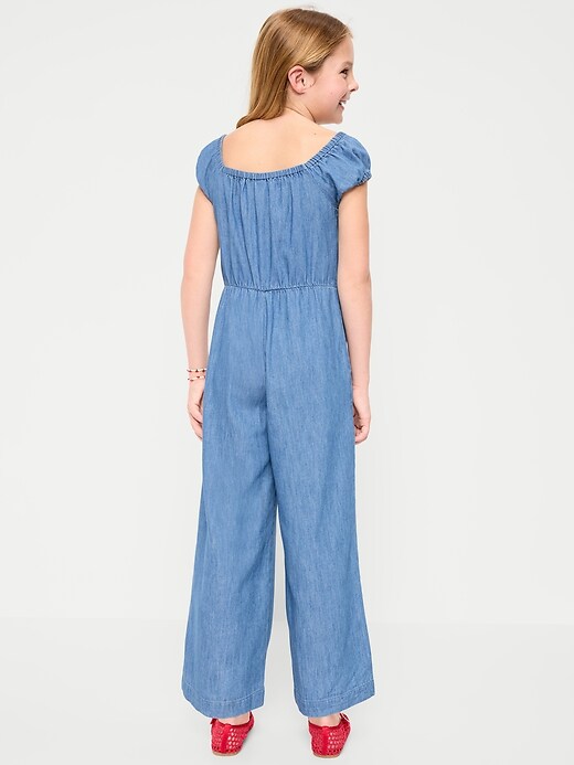 Image number 2 showing, Short-Sleeve Chambray Jumpsuit for Girls