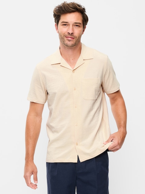 Short-Sleeve Textured Camp Shirt