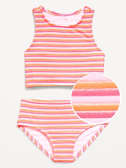 L'image numéro 1 présente Maillot tankini texturé à rayures pour fille