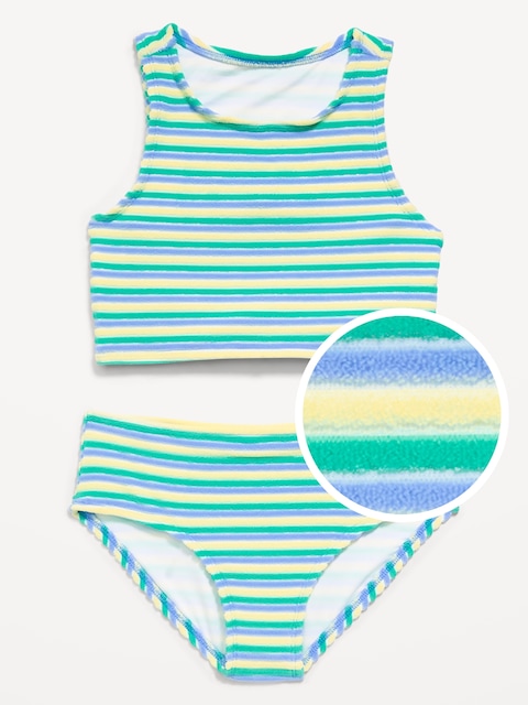 MAILLOT TANKINI TEXTURÉ À RAYURES POUR FILLE