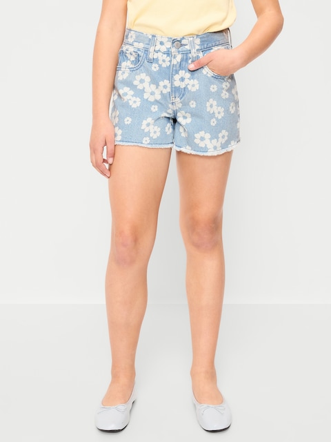 High-Waisted Printed Frayed-Hem Jean Shorts for Girls