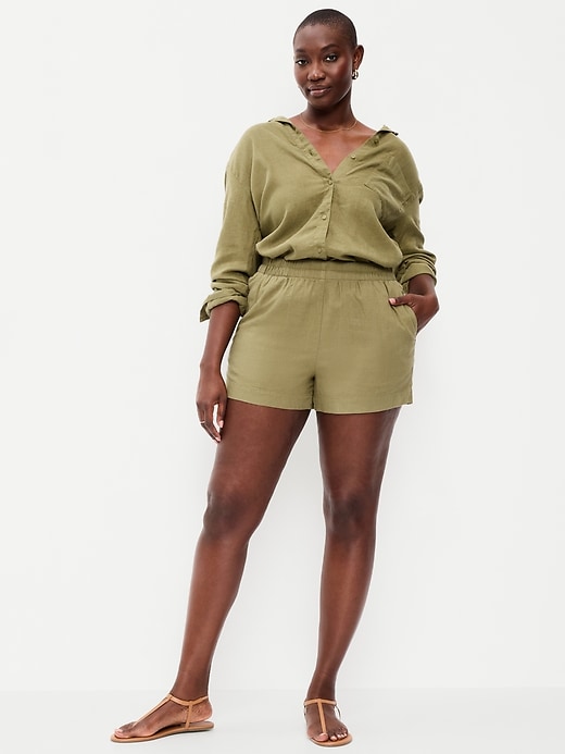 Image number 4 showing, High-Waisted Beach Linen Pull-On Shorts