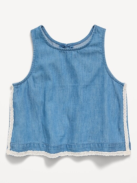 Image number 2 showing, Sleeveless Lace-Trim Chambray Top for Girls