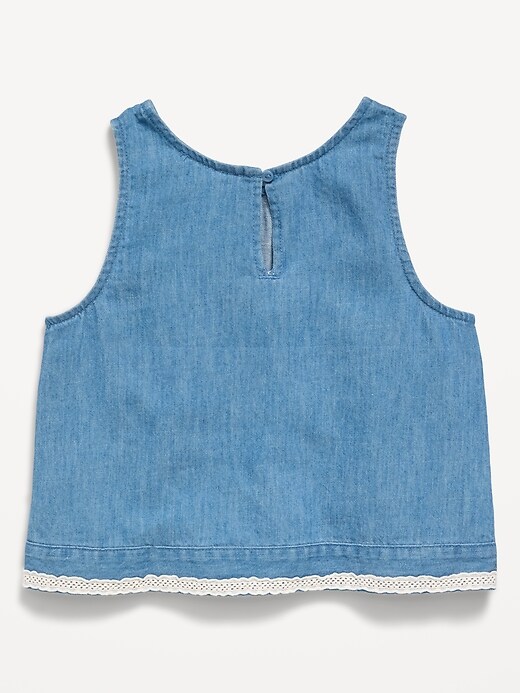 Image number 3 showing, Sleeveless Lace-Trim Chambray Top for Girls