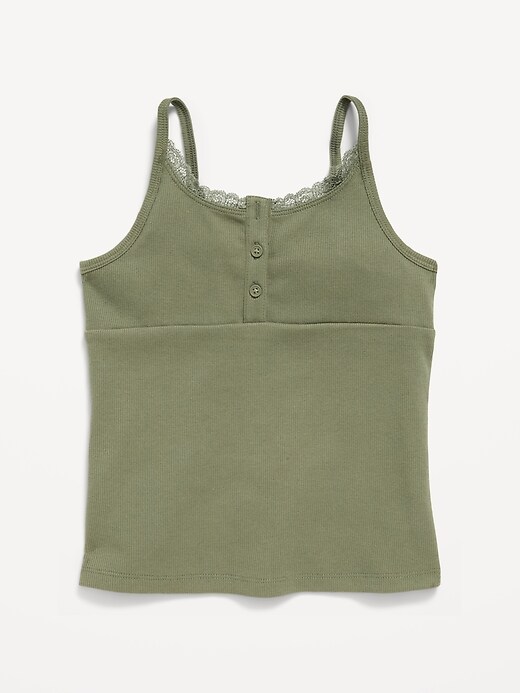 Image number 1 showing, Fitted Lace-Trim Henley Tank Top for Girls