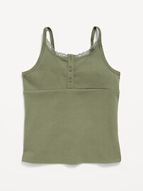 Image number 1 showing, Fitted Lace-Trim Henley Tank Top for Girls