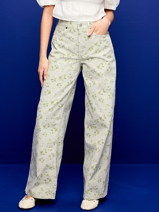 Image number 2 showing, High-Waisted Baggy Floral Print Wide-Leg Jeans