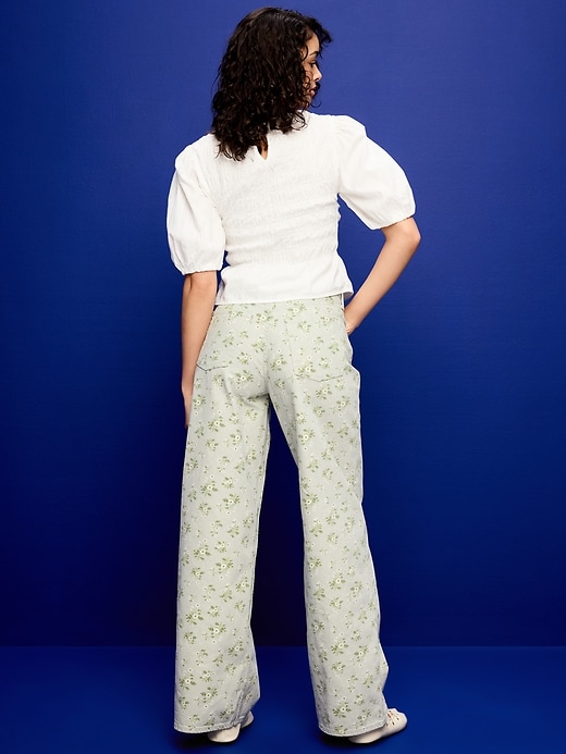 Image number 3 showing, High-Waisted Baggy Floral Print Wide-Leg Jeans