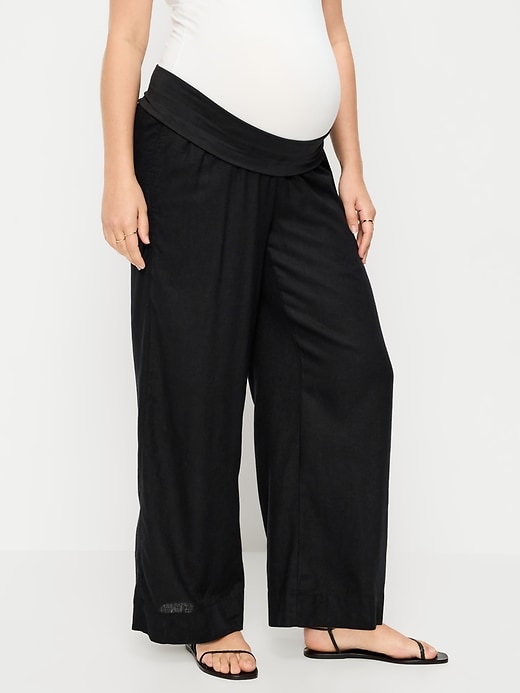 Image number 2 showing, Maternity Rollover Waist Linen-Blend Super Wide-Leg Pants