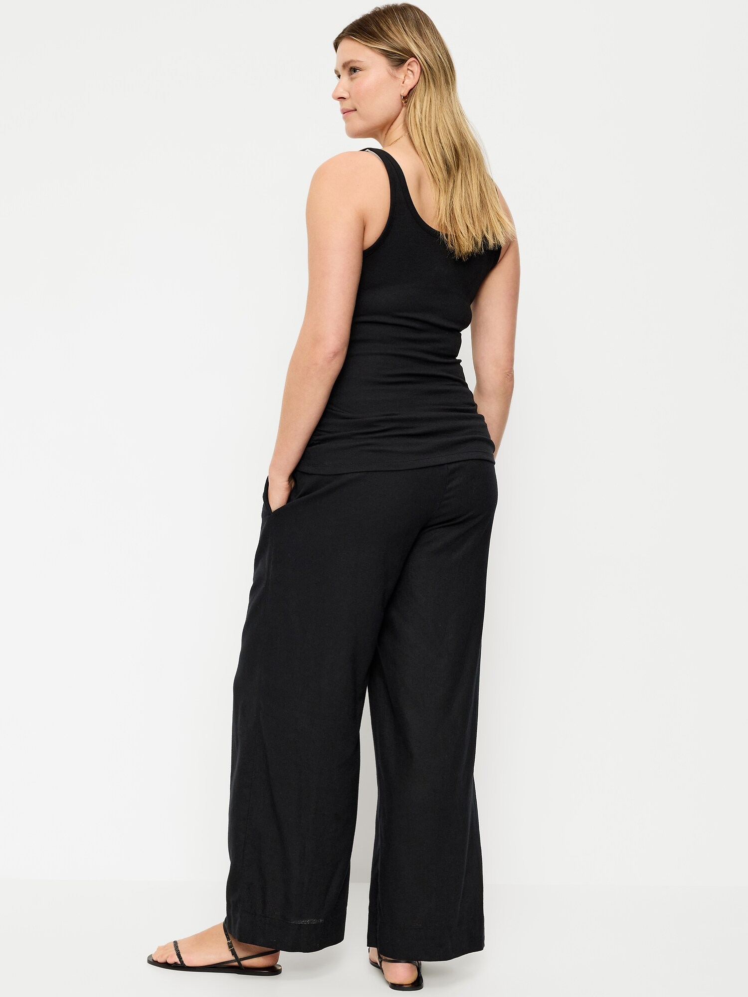 Maternity Rollover Waist Linen-Blend Super Wide-Leg Pants