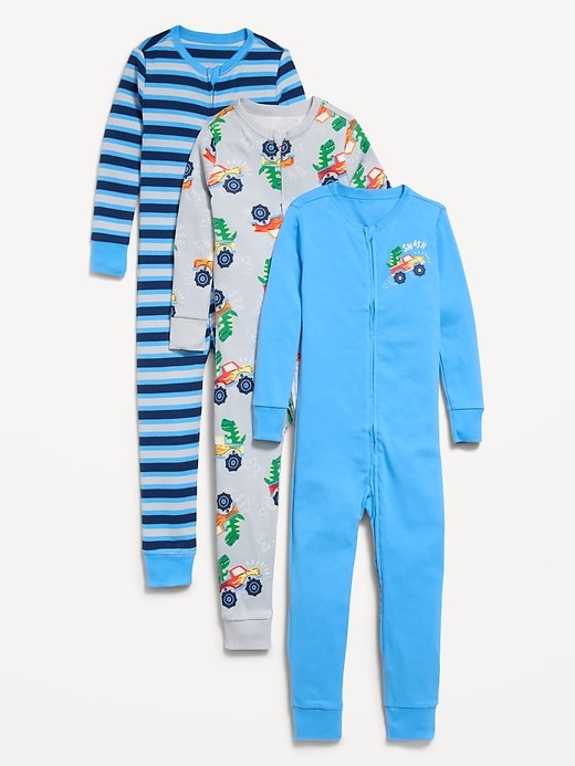 Image number 1 showing, Unisex Snug-Fit 2-Way-Zip Pajama One-Piece 3-Pack for Toddler & Baby