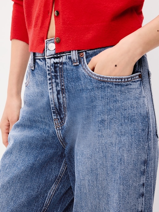 Image number 4 showing, High-Waisted Baggy Wide-Leg Stretch Jeans