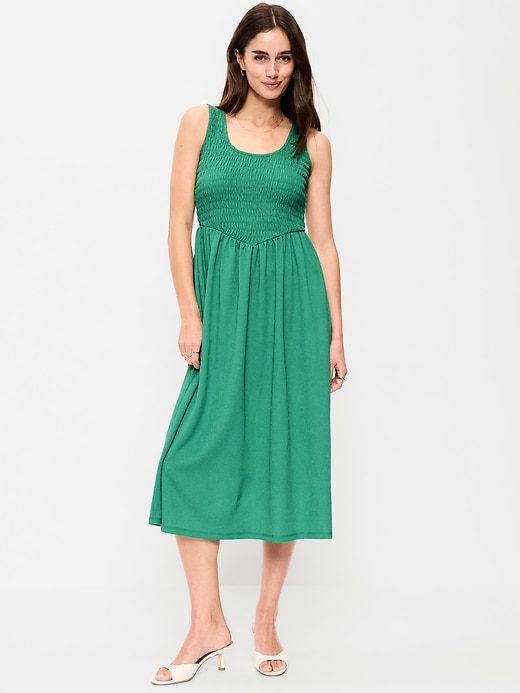 Image number 1 showing, Fit & Flare Sleeveless Smocked-Bodice Midi Dress