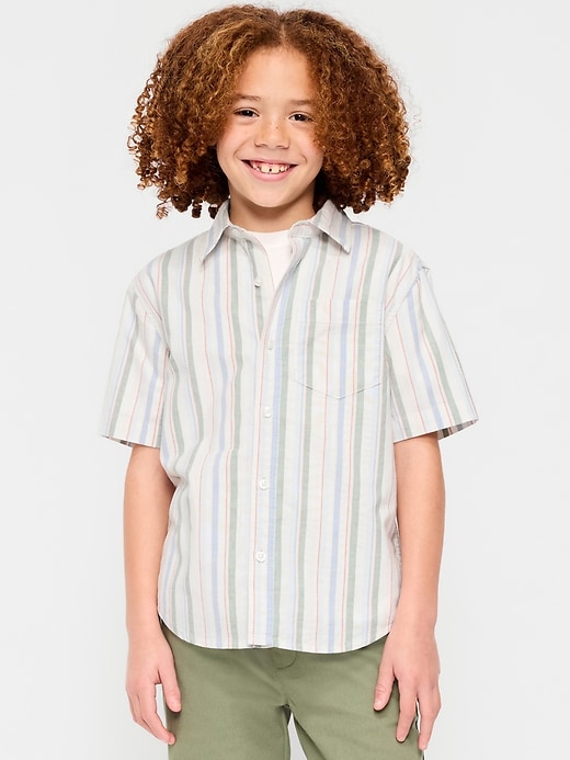 Image number 1 showing, Short-Sleeve Striped Pocket Oxford Shirt for Boys