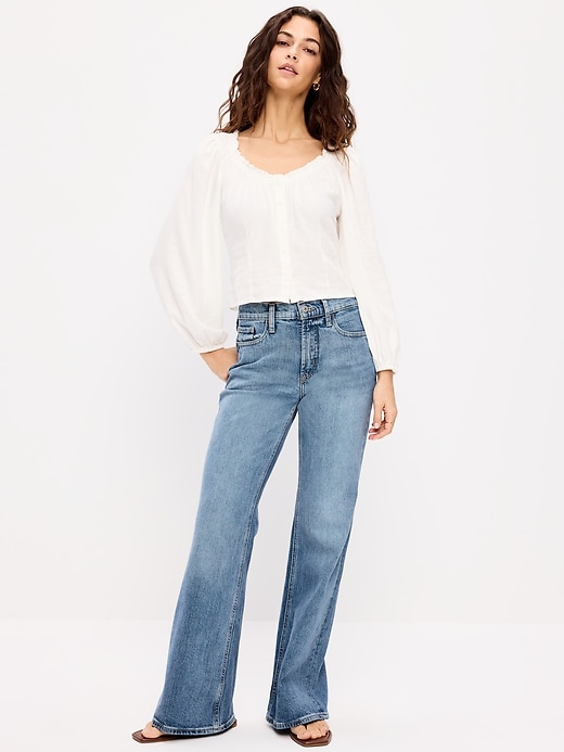 Image number 1 showing, Mid-Rise Loose Boot-Cut Jeans