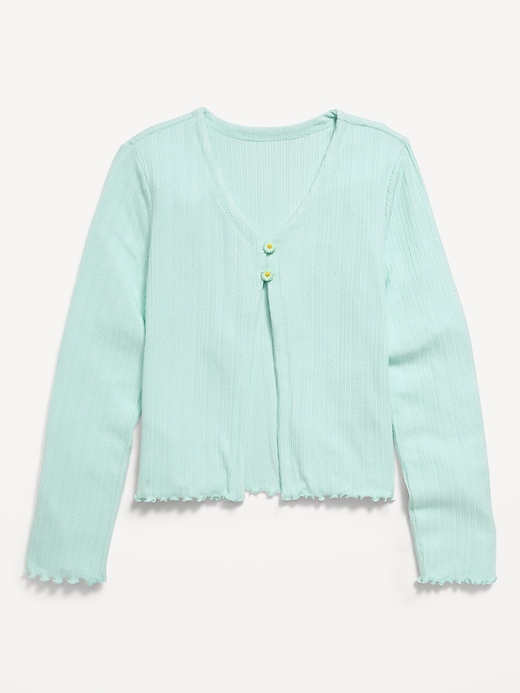 Image number 2 showing, Pointelle-Knit V-Neck Cardigan for Girls
