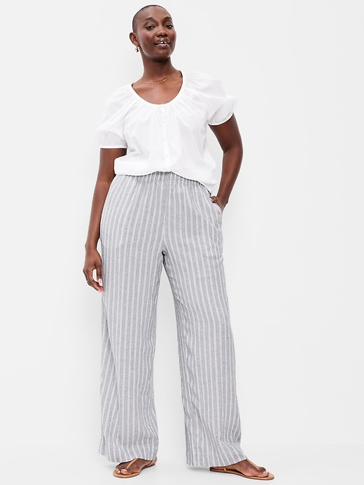 Image number 5 showing, High-Waisted Linen-Blend Wide-Leg Pants