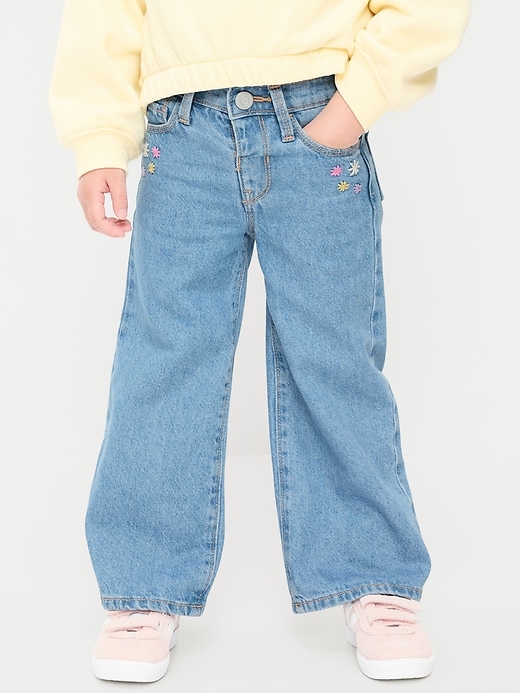 Image number 2 showing, Baggy Embroidered Wide-Leg Jeans for Toddler Girls