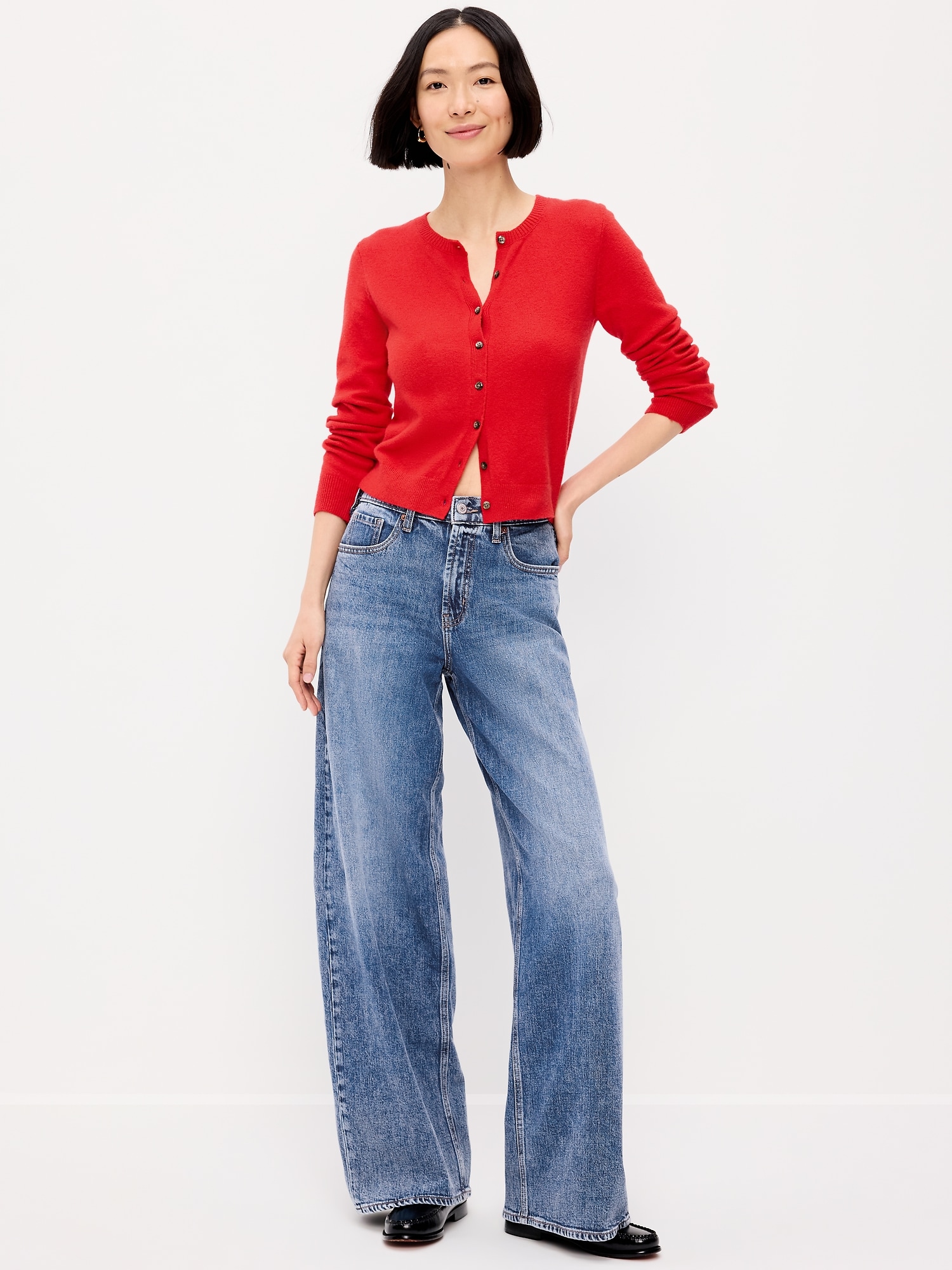 High-Waisted Baggy Wide-Leg Stretch Jeans
