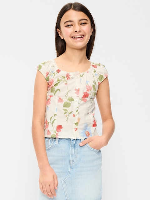 Fitted Button-Front Poplin Top for Girls