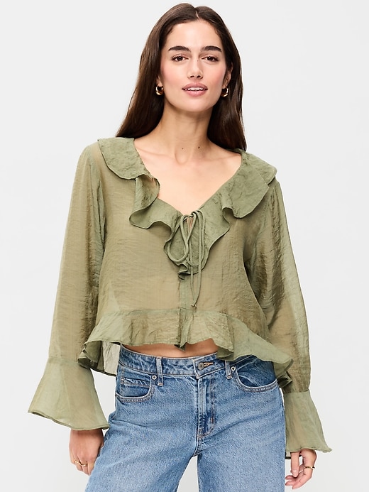 Image number 1 showing, Bell-Sleeve Ruffle Top