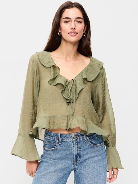 Bell-Sleeve Ruffle Top