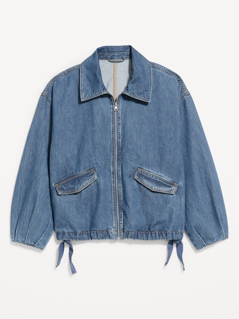VESTE HARRINGTON À GLISSIÈRE PLEINE LONGUEUR EN DENIM