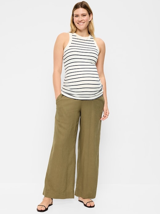 Image number 1 showing, Maternity Rollover Waist Linen-Blend Super Wide-Leg Pants