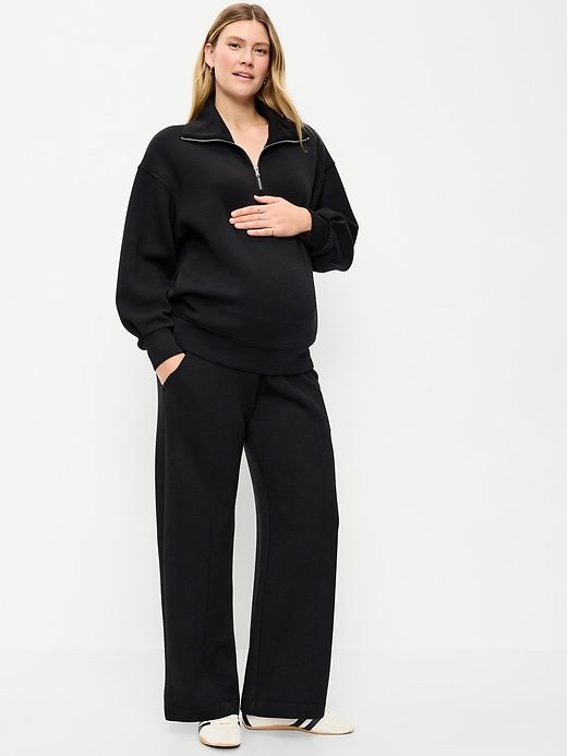 Image number 3 showing, Maternity Bounce Fleece Rollover-Waist Wide-Leg Pants