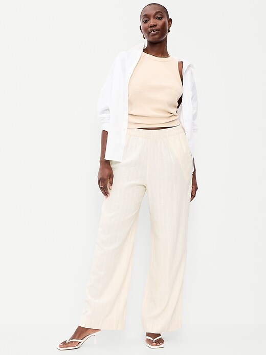 Image number 2 showing, High-Waisted Linen-Blend Wide-Leg Pants
