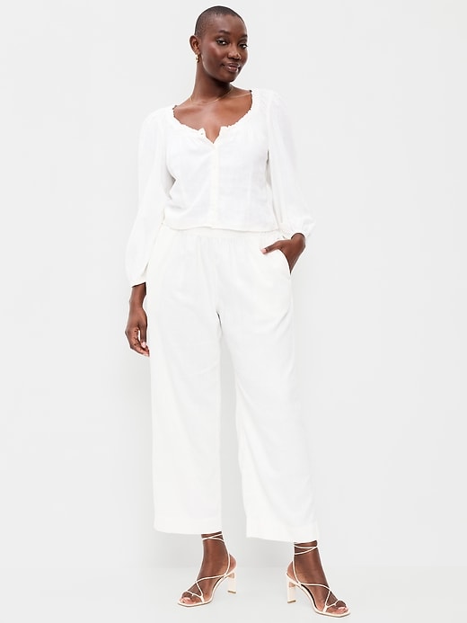 Image number 5 showing, High-Waisted Linen-Blend Straight Ankle Pants