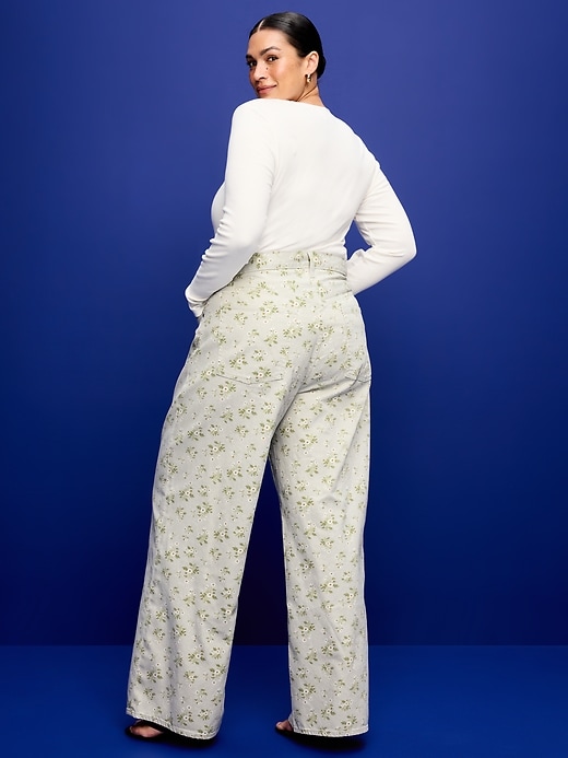 Image number 9 showing, High-Waisted Baggy Floral Print Wide-Leg Jeans