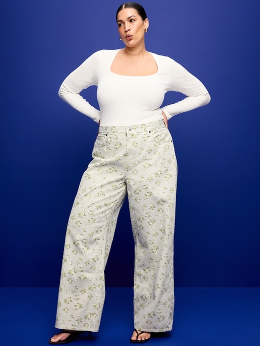 Image number 8 showing, High-Waisted Baggy Floral Print Wide-Leg Jeans