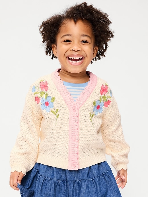 Image number 1 showing, Long-Sleeve Embroidered Cardigan Sweater for Toddler Girls