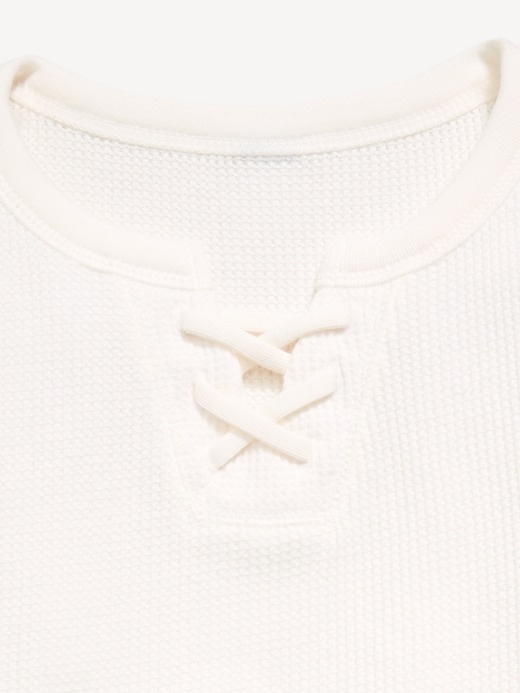 Image number 4 showing, Fitted Short-Sleeve Lace-Up Waffle-Knit Top for Girls